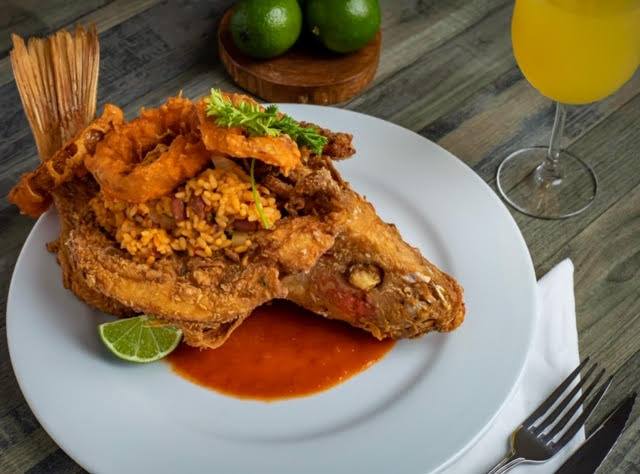Whole Fried Red Snapper Stuffed With Mamposteao Rice – Eter Rooftop ...